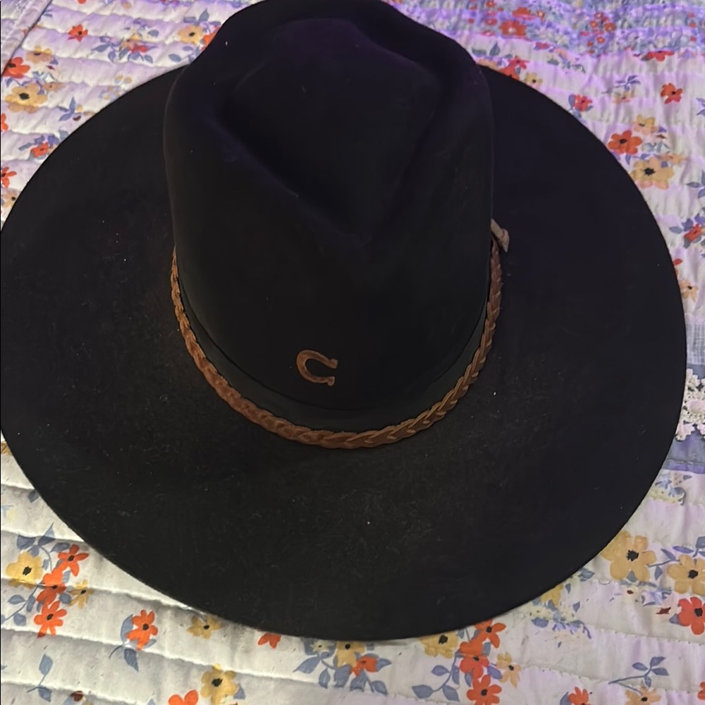 Classic Black Wide-Brim Hat with Braided Band
